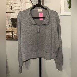 Simply Southern NWT Size Large Heather‎ Gray Quarter Zip Cropped Pullover